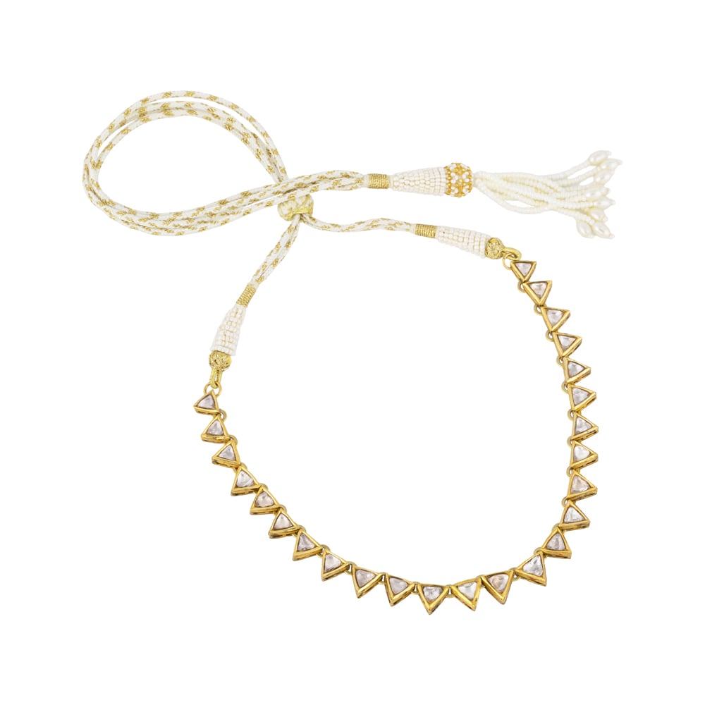 Sharp Cut Triangular Linear Uncut Diamond Polki Necklace