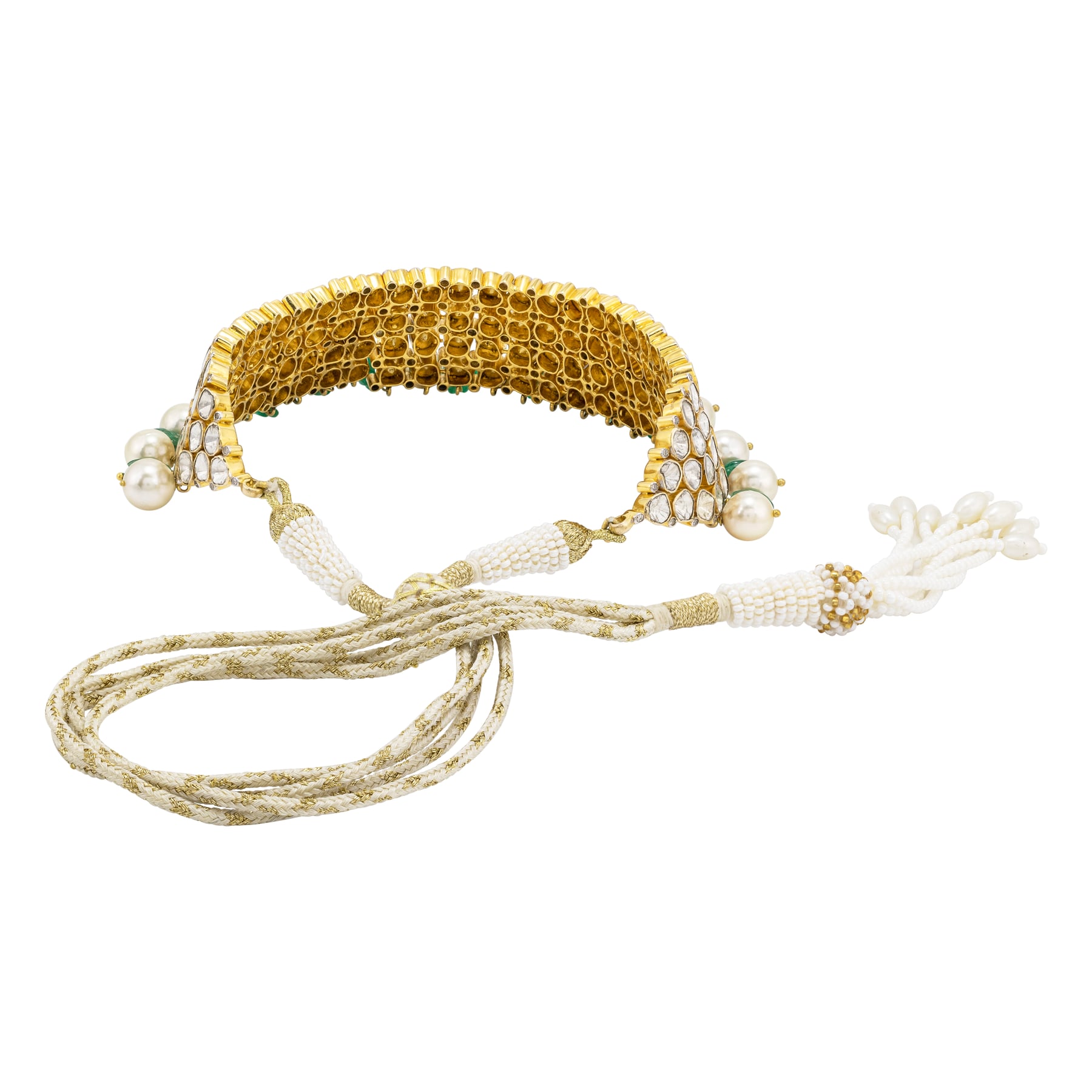 Radiant Diamond Choker with Green Tumble Stones & Pearls